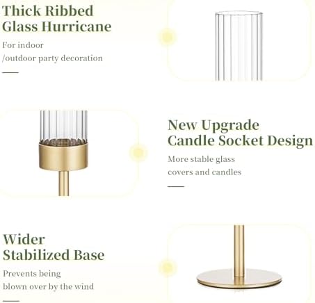 Glasseam Hurricane Gold Candlestick Holders: 6Pcs Taper with Glass Cylinder - Image 6
