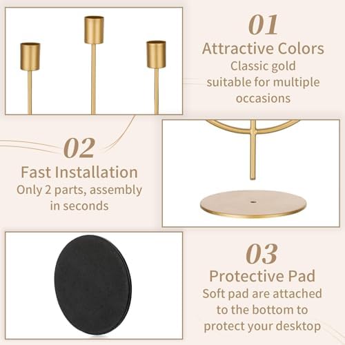 Sziqiqi Gold Candelabra Candle Holders, 3 Arm Candelabra Table Centerpiece - Image 6