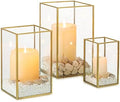 NUPTIO Hurricane Glass Candle Holders: 3Pcs Gold Lanterns Candle Holder for Pillar Candles Geometric Table Centerpiece for Outdoor & Indoor Wedding Christmas Holiday Party Decor 8.1 & 6.5 & 4.7 inch by Nuptio