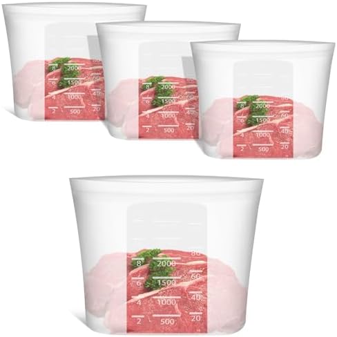 Reusable Storage Bags Extra Large, 0.8 Gallon/101 fl.oz/3000 ml, 4 Pack 100% Silicone Food Storage Bags Stand Up Zip Lock for Large Food Items, Freezer Microwave Oven Dishwasher Safe, Translucent by Annaklin
