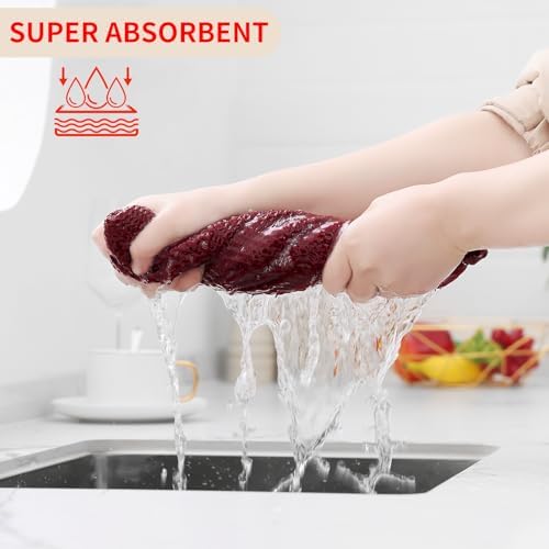 Homaxy 100% Cotton Waffle Weave Kitchen Dish Towels 8-Pack, Burgundy - Image 3