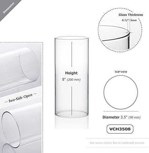 WGVI Hurricane Candle Holder Sleeve, Wide 3.5", Height 8", Clear Glass Cylinder Candleholder, Chimney Tube, Open Ended Candle Shade, 24 Pieces Bulk - Image 2