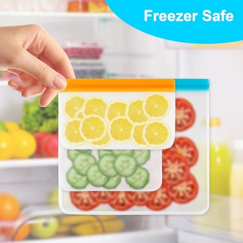 17 Pack Reusable Freezer Bags Dishwasher Safe, Leakproof Food Storage Bags, Silicone Bags for Food Storage Home Organization (6 Reusable Snack Bags 6 Sandwich Bags 5 Gallon Freezer Bags) - Image 5