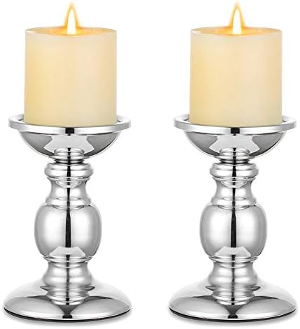 NUPTIO Silver Pillar Candle Holders: Metal Candle Stand for 3" Candles by Nuptio