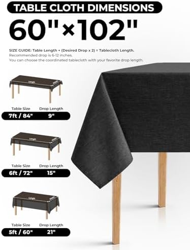 Decorelia Waterproof Black Table Cloths for Rectangle 6 Ft Table-4 Pack, Washable Polyester Rustic Faux Linen Reusable Table Cloth Cover for Wedding,Outdoor,Events, Party,Banquet, Dining, 60x102 Inch - Image 6