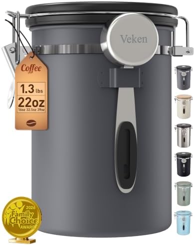 Veken Coffee Canister, Airtight Stainless Steel Food Storage Container,22OZ by Veken