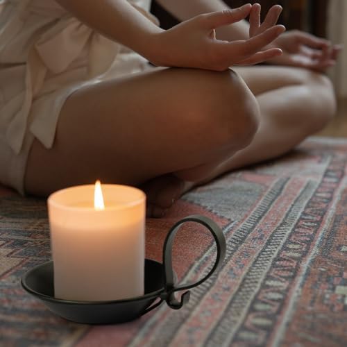 Matte Black Iron Pillar Candle Holder, Handle, Flat Base - Image 6