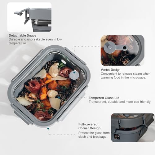 GENICOOK Glass Meal Prep Containers 5-Set With Glass Lids & Steam Vent, 35 Oz / 4.4 Cups Leakproof Airtight Food Storage Containers, Borosilicate Glass, Microwave And Dishwasher Safe, Bpa-Free - Image 4