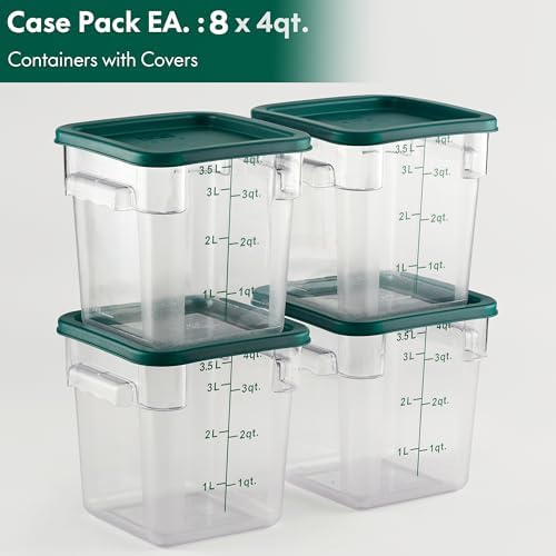 CURTA 8-Pack 4 Qt NSF Clear Polycarbonate Food Storage Containers with Green Lids - Square, Commercial-Grade, Freezer & Dishwasher Safe, Stackable - Image 2