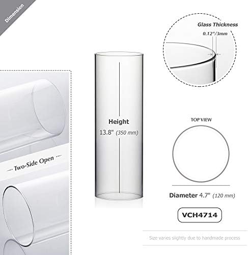 WGVI Hurricane Candle Holder Sleeve, Wide 4.7", Height 14", Clear Glass Cylinder Candleholder, Chimney Tube, Open Ended Candle Shade, 1 Piece - Image 2