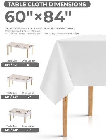 Decorelia Faux Linen White Table Cloths for 4 Ft Rectangle Tables-6 Pack, Washable Polyester Rustic Fabric Faux Linen Table Cloth Cover for Wedding,Outdoor,Events, Party,Banquet, Dining, 60x84 Inch - Image 6