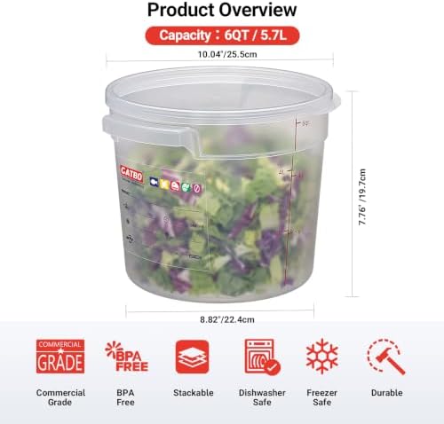 2 Pack 6QT Commercial Round Food Storage Containers with Lids - Image 2