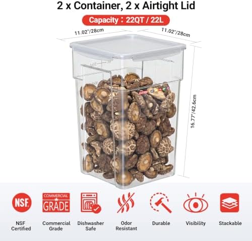 2 Pack 22 QT Commercial Airtight Food Storage Containers, Clear Food Storage Container, Stackable Bulk Ingredient Containers for Flour, Sugar, Rice, Grains, Pet Food and Food Service Storage - Image 2