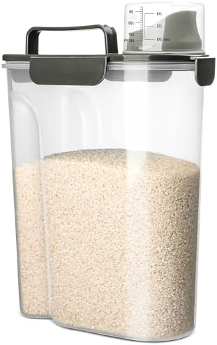 Viretec Rice Storage Container, 5 to 10lb Dry Food Airtight Dispenser, Pet Dog Cat Food Canister, BPA Free Clear Plastic Kitchen and Pantry Organization Bin for Oatmeal, Grain, Cereal, Pasta, Flour by Viretec