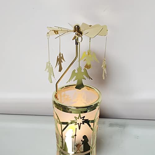 kingnero Carousel Candle Tea Light Holder Rotary Candle Holder Spinning Candleholder Metal Windmill Candlestick for Home Decor (Gold Angel) - Image 3
