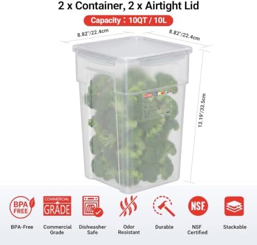 2 Pack 10 QT Commercial Airtight Food Storage Containers, BPA-Free Translucent Polypropylene, Stackable with Gold Scale Markings for Flour, Rice & Pet Food - Image 2