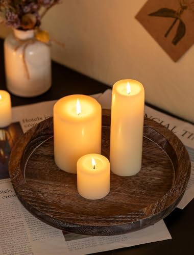 Hanobe Round Wooden Candle Holder Trays for Coffee Table, Distressed Finish - Image 3