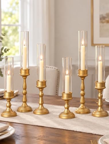 Romadedi Glass Hurricane Candle Holder, Gold Candlestick Holders, Set of 6 by ROMADEDI