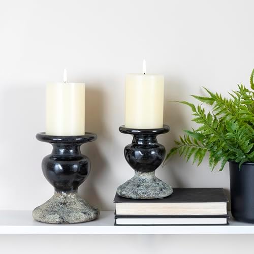 Creative Co-Op 2-Tone Sculptural Terracotta Pillar Candle Holder, Distressed Black - Image 4