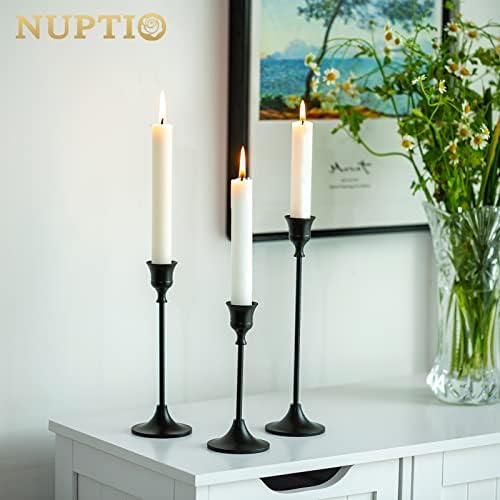 Nuptio Black Candle Holder Candlestick Holders 15 Pcs Candle Sticks Holder Metal Tapered Candle Holder, Taper Candle Holders for Wedding Christmas Party Celebration Mantel Dinner Home Decoration - Image 7