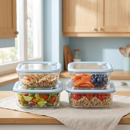Glass Food Storage Containers with Glass Lids, 4 Pack Meal Prep Container Set with Airtight Silicone Seal & Air Vent, Leakproof Borosilicate Leftover Storage Bowls, Microwave & Dishwasher Safe - Image 6