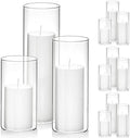 Set of 12 White Pillar Candles with Clear Glass Hurricane Holders- Elegant Cylinder Candle Vases for Weddings, Parties, Centerpieces, Home & Office Decor (White, 12 Set) by NATCENSE