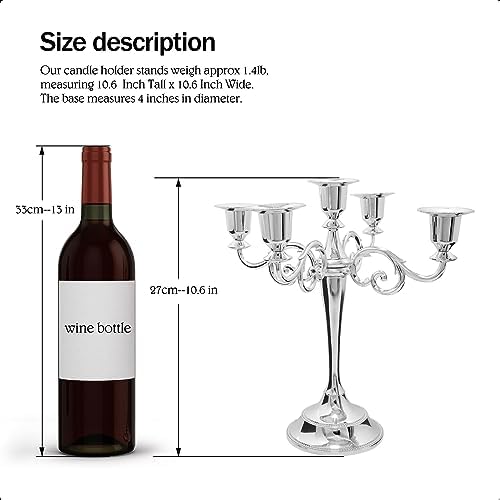 5-Arm Metal Candelabra Candle Holder Table Centerpiece, Silver - Image 2