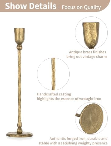 NUPTIO Gold Taper Candle Holders: Tall Brass Candlestick Holder Set of 6 - Image 7