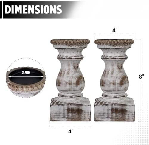 Candle Holder for Pillar Candle Set of 2, Farmhouse Wood Candle Holder, Rustic Wooden Candle Stand, Vintage Wooden Candlestick Holders Decorative for Living Room, Table Centerpiece, Washe White - Image 2