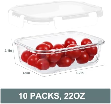 KOMUEE 10 Packs 22 oz Glass Meal Prep Containers with Lids, White - Image 6