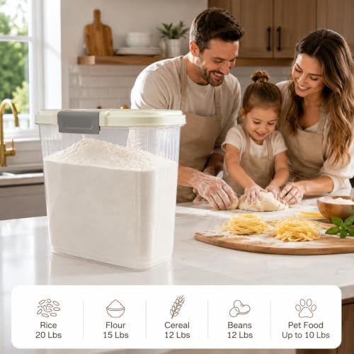 Large Rice Storage Container 15-20 Lbs, Tall Flour Container Dry Food Bin - Image 2