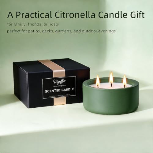 Viyffo 20oz Large Citronella Candles Outdoor, 3 Wick Citronella Candle Indoor, Non Toxic Soy Candles, Matte Green Ceramic Jar Candle for Patio, Porch, Backyard, Deck, Garden & Camping, Fall Decor - Image 6
