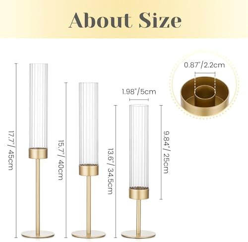 Hewory Gold Hurricane Candle Holder: 3PCS Candlestick Holders for Decor - Image 5