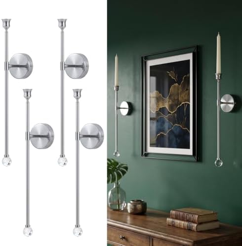 20" Wall Mounted Candle Sconce, 4 Pcs, Silver by kehail