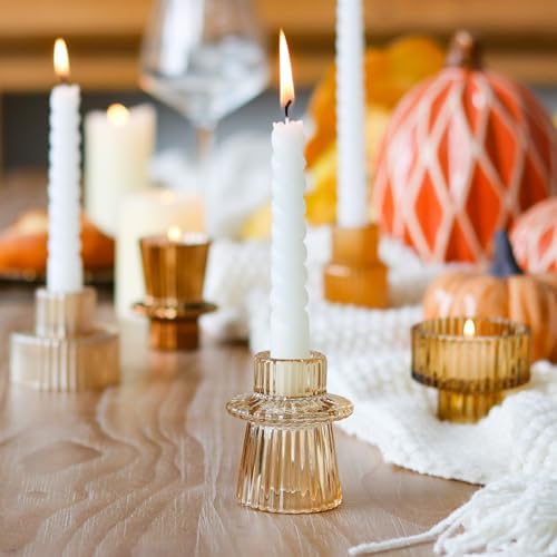 Gold Candlestick Holders 12PCS Ribbed Glass Taper Candle Holders Set for Tealight Candlestick Candles, Table Centerpieces for Thanksgiving Christmas Farmhouse Decor Indoor and Outdoor - Image 5