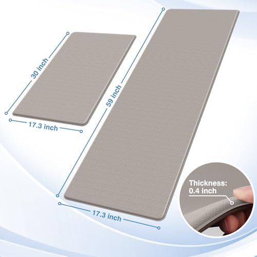 StepRite Kitchen Mats for Floor, 2-Piece Anti-Fatigue Kitchen Rugs, Khaki - Image 2