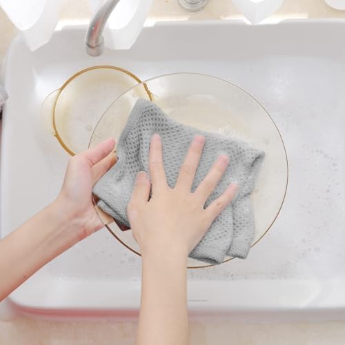 Homaxy 100% Cotton Waffle Weave Kitchen Dish Cloths 18-Pack, Light Gray - Image 4