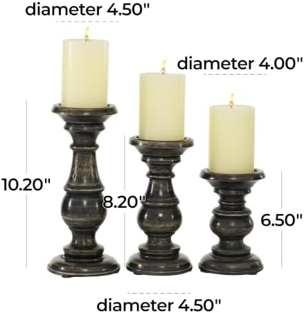 Deco 79 Mango Wood Decorative Candle Holder Distressed Turned Pillar Candle Stand, Set of 3 Candlestick Holder 6", 8", 10"H, Black - Image 6