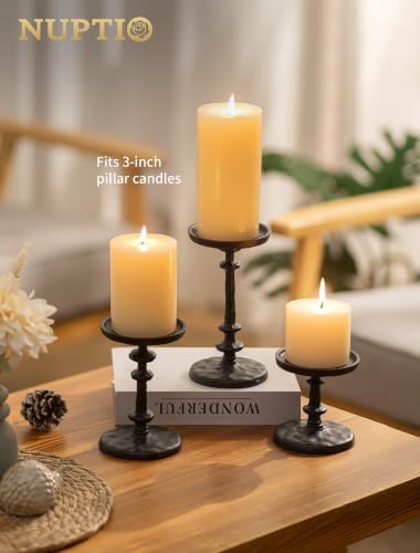 NUPTIO Black Candle Holders for Pillars: Cast Iron Candle Stand Set of 3 - Image 3