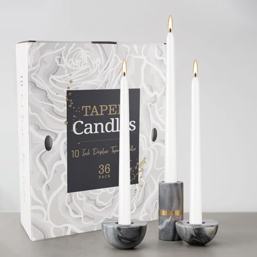 YOROXRG 36 Pack White Taper Candles, 7-8 Hours Burn Time, Unscented, Smokeless and Dripless, 0.8 x 10 Inch Dinner Candle Set for Household, Wedding, Party and Home Décor Candlesticks - Image 4