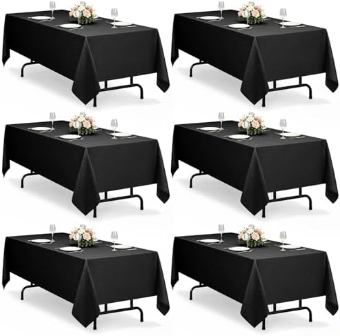 Decorelia Black Faux Linen Tablecloths for Rectangle 8 Ft Table-6 Pack, Washable Polyester Rustic Rectangular Fabric Cloth Table Cloth Cover for Wedding,Outdoor,Events,Party,Banquet, Dining 60x84 Inch by Decorelia