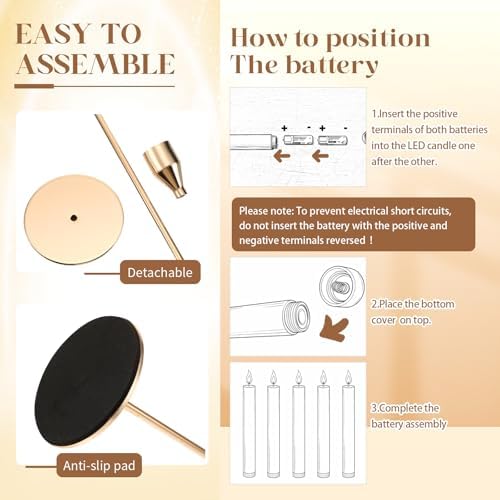 30 Pcs Candlestick Holders with Candles, 15 Gold-Holder, 15 Gold-Candle - Image 4