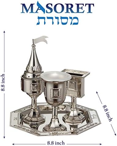 Nickel Havdalah Set 4 Parts, Kiddush Cup, Havdalah Candle Holder, Besamim Spices Holder and Plate - Image 2