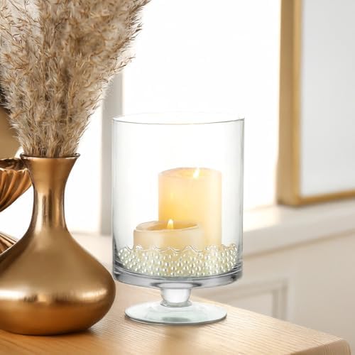 WGVI Clear Glass Pedestal Hurricane Candle Holder, 4.4" W, 5.9" H, Decorative Vase for Pillar Candles, Short Stemmed Candleholder Cylinder, Tabletop Centerpieces, Home Décor, Elegant Design, 6 Pieces - Image 5