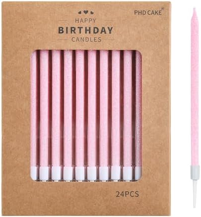 PHD CAKE Iridescent Pink Long Thin Metallic Birthday Candles, Cake Candles, Birthday Parties, Wedding Decorations, Party Candles by PHDCAKE