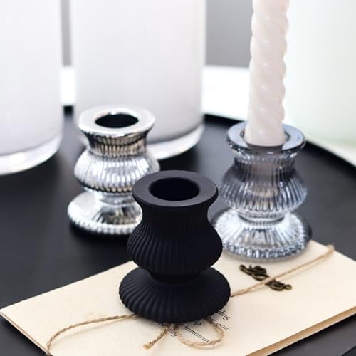 WDHODEC Black White Candlestick Holders 12PCS Glass Taper Candle Holders for Table Centerpiece Colorful Candle Sticks for Wedding, Party and Festival Decoration - Image 5