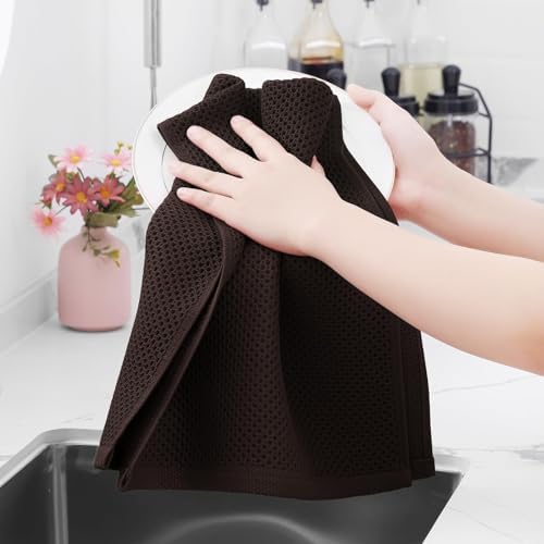 Homaxy 100% Cotton Waffle Weave Kitchen Dish Towels 24-Pack, Dark Brown - Image 4