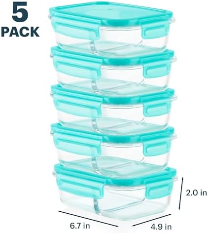 Pyrex Glass Meal Box (5-Pack, 2.3 Cup) Divided Compartments, Locking Lids - Image 4