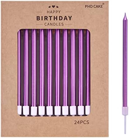 PHD CAKE Purple Long Thin Metallic Birthday Candles for Cake Party, Cake Candles, Weddings Cake Decorations, Candles for Cake by PHDCAKE