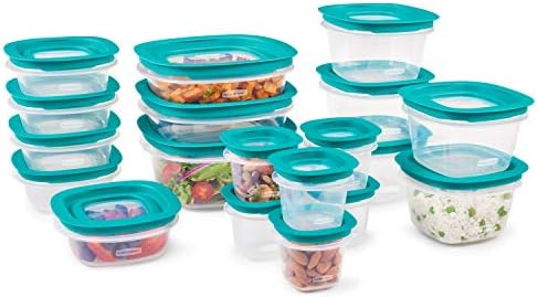 Rubbermaid 38-Piece Food Storage Containers with Snap Bases for Easy Organization and Lids for Lunch, Meal Prep, and Leftovers, Dishwasher Safe, Clear/Blue by Rubbermaid